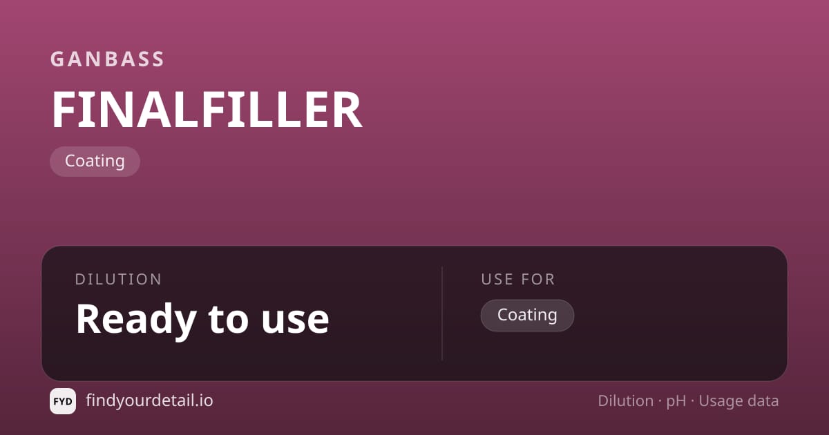 Ganbass FINALFILLER dilution ratio and pH specification chart
