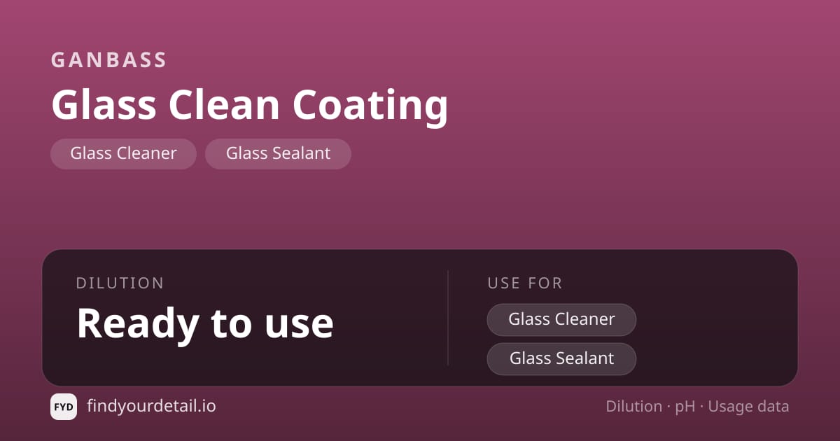 Ganbass Glass Clean Coating dilution ratio and pH specification chart