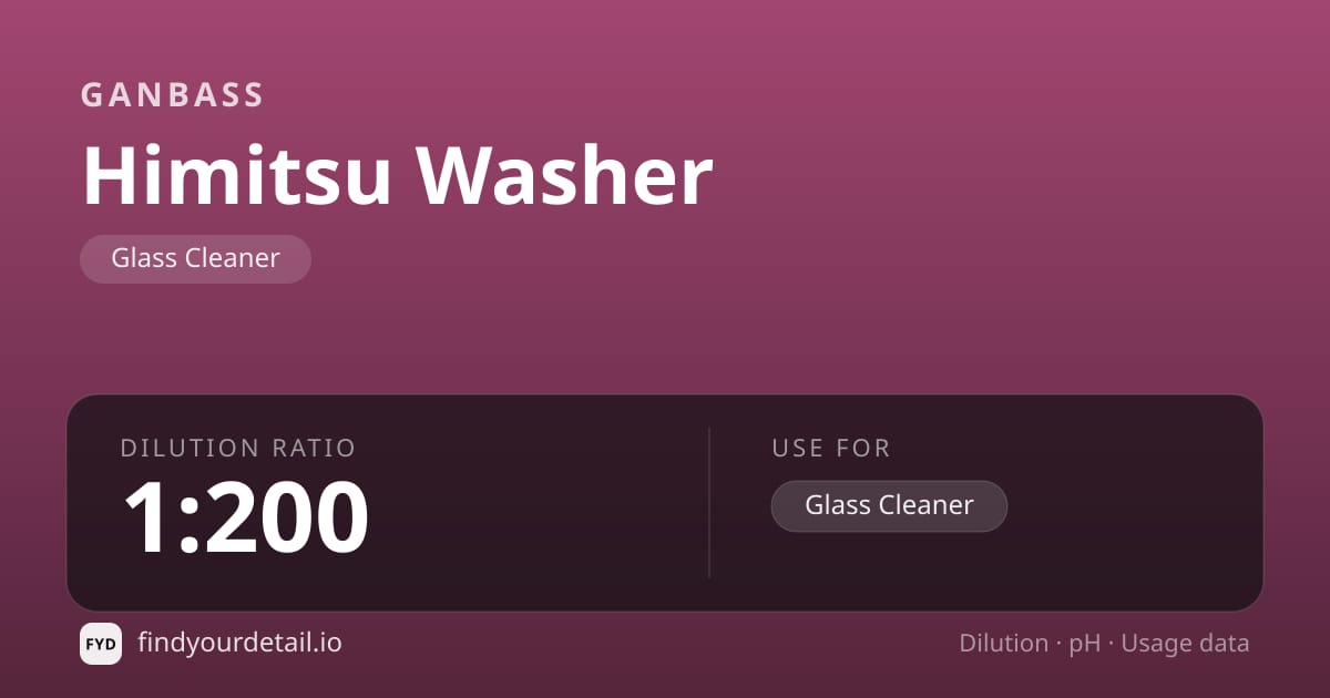 Ganbass Himitsu Washer dilution ratio and pH specification chart