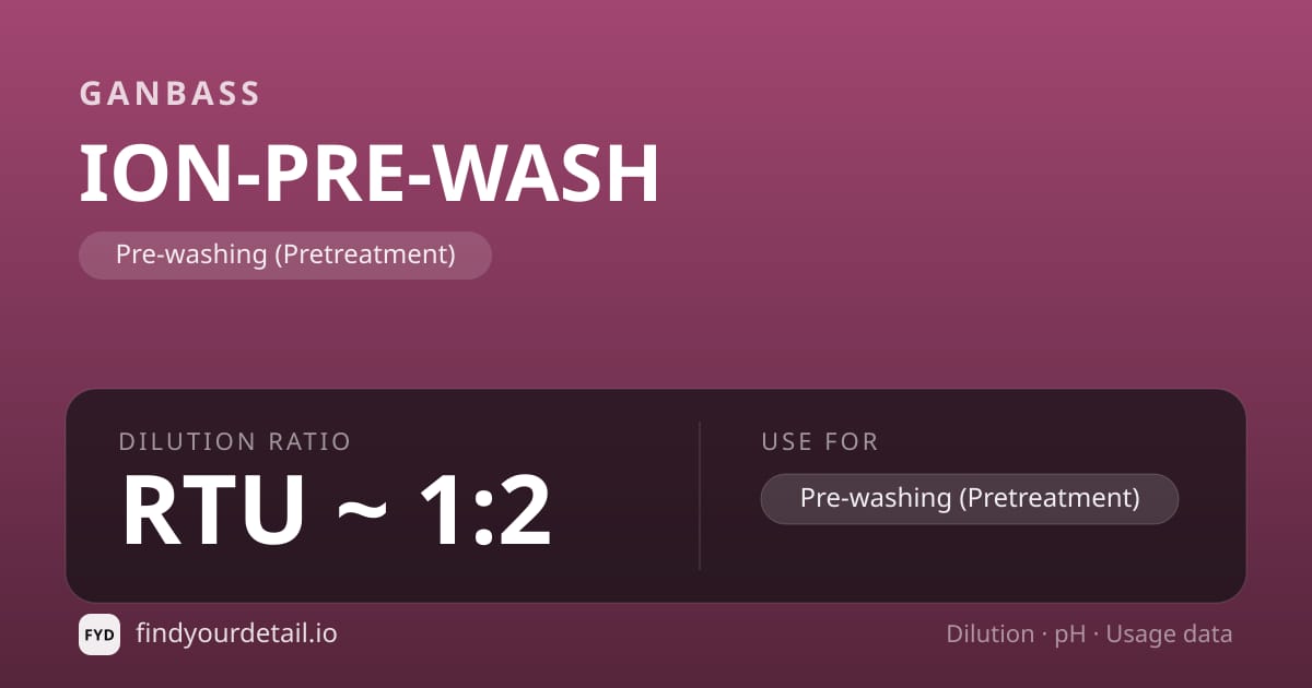 Ganbass ION-PRE-WASH dilution ratio and pH specification chart
