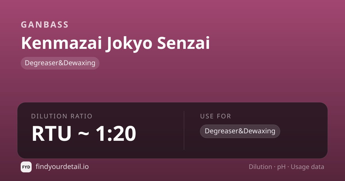 Ganbass Kenmazai Jokyo Senzai dilution ratio and pH specification chart