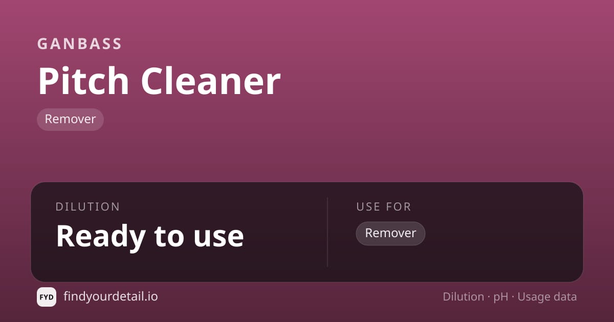 Ganbass Pitch Cleaner dilution ratio and pH specification chart