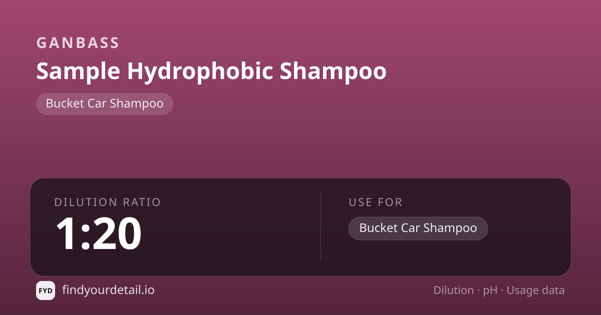 Ganbass Sample Hydrophobic Shampoo dilution ratio and pH specification chart