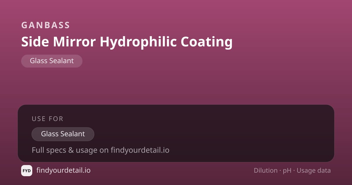 Ganbass Side Mirror Hydrophilic Coating dilution ratio and pH specification chart