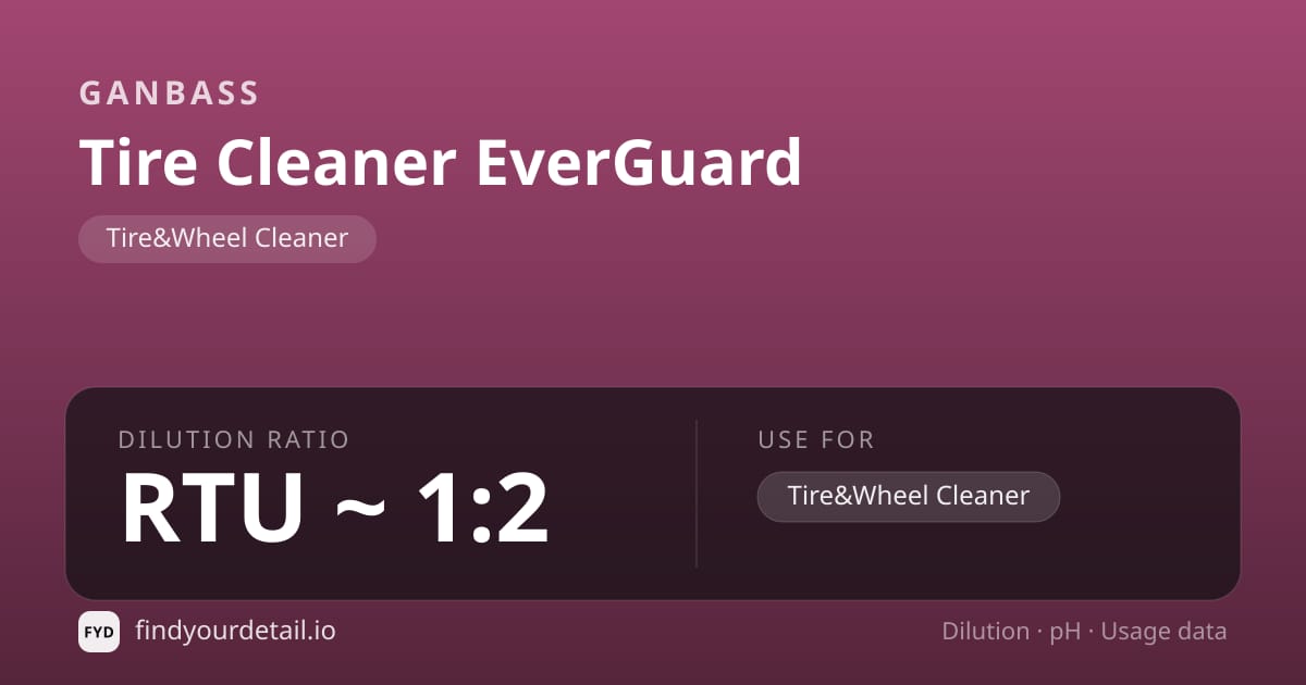 Ganbass Tire Cleaner EverGuard dilution ratio and pH specification chart