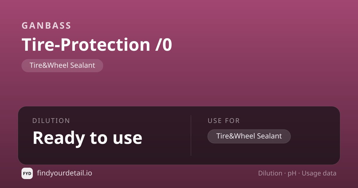 Ganbass Tire-Protection /0 dilution ratio and pH specification chart