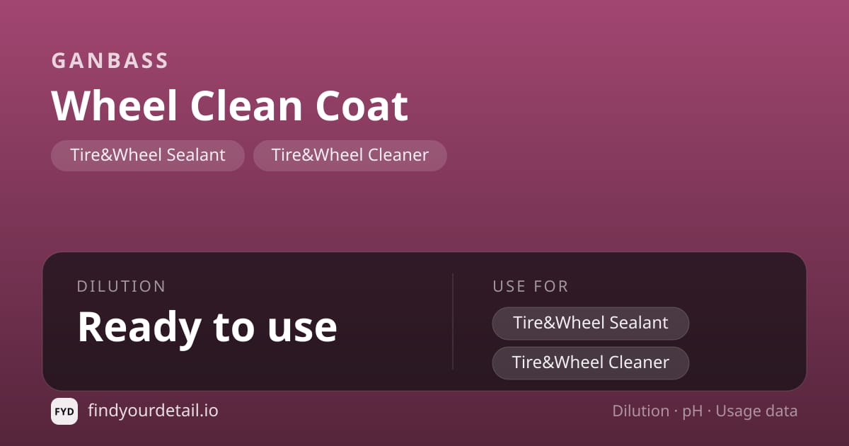 Ganbass Wheel Clean Coat dilution ratio and pH specification chart