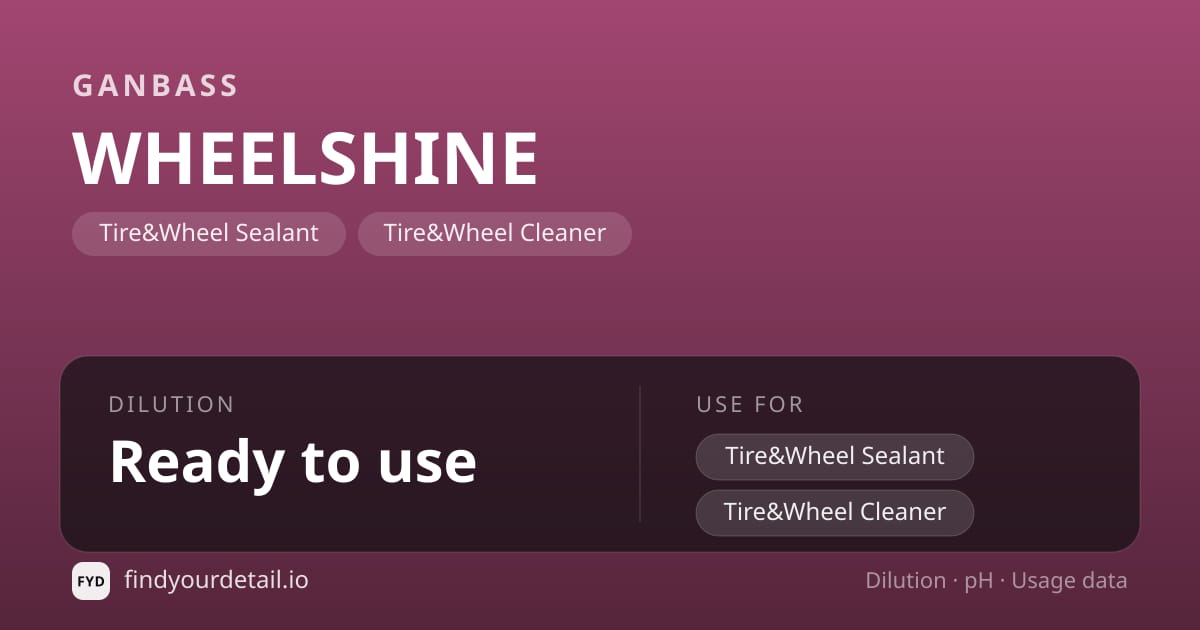 Ganbass WHEELSHINE dilution ratio and pH specification chart
