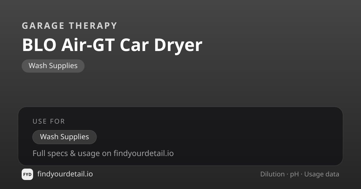 Garage Therapy BLO 에어-GT 카 드라이어 희석비 pH 스펙 카드