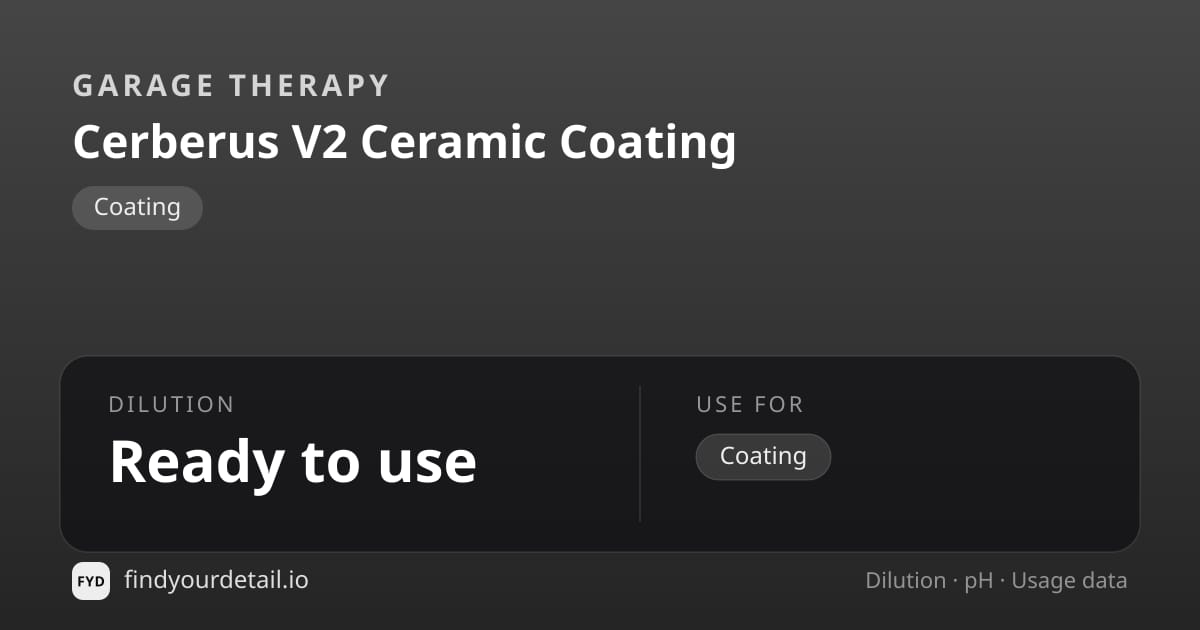 Garage Therapy 케르베로스 V2 세라믹 코팅 희석비 pH 스펙 카드