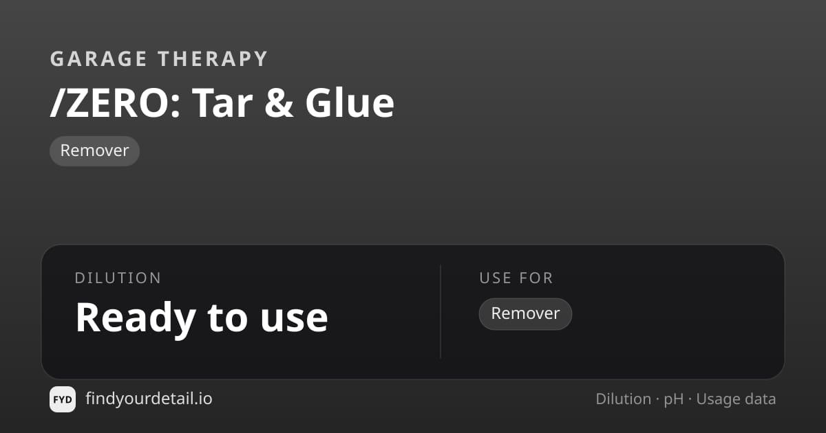 Garage Therapy /ZERO: 타르 & 글루 희석비 pH 스펙 카드