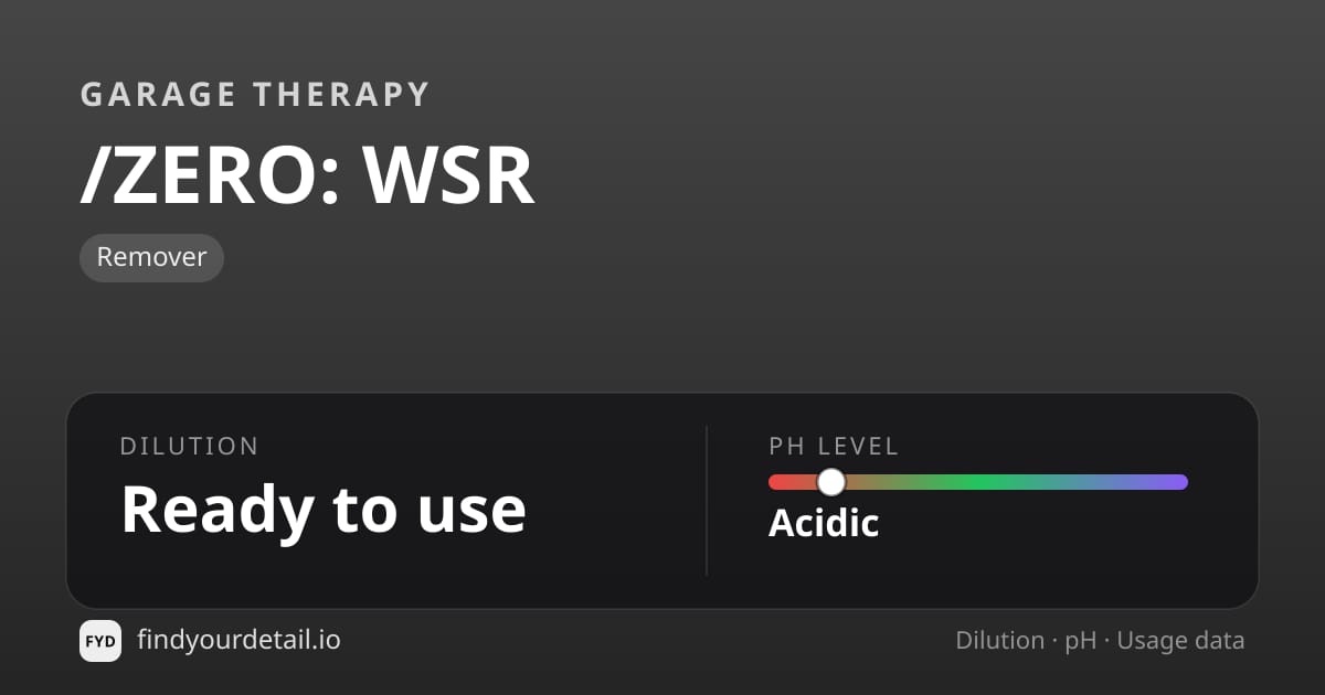 Garage Therapy /ZERO: WSR (워터 스팟 리무버) 희석비 pH 스펙 카드