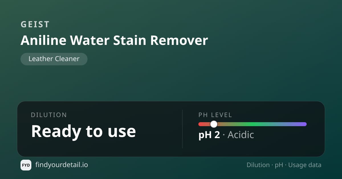 Geist Aniline Water Stain Remover dilution ratio and pH specification chart