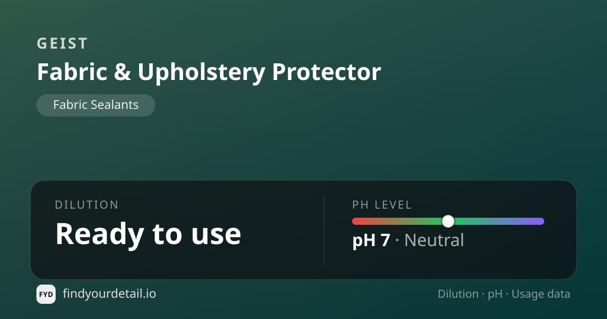 Geist Fabric & Upholstery Protector dilution ratio and pH specification chart