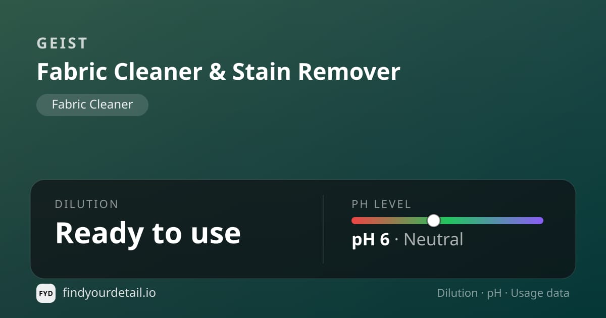 Geist Fabric Cleaner & Stain Remover dilution ratio and pH specification chart