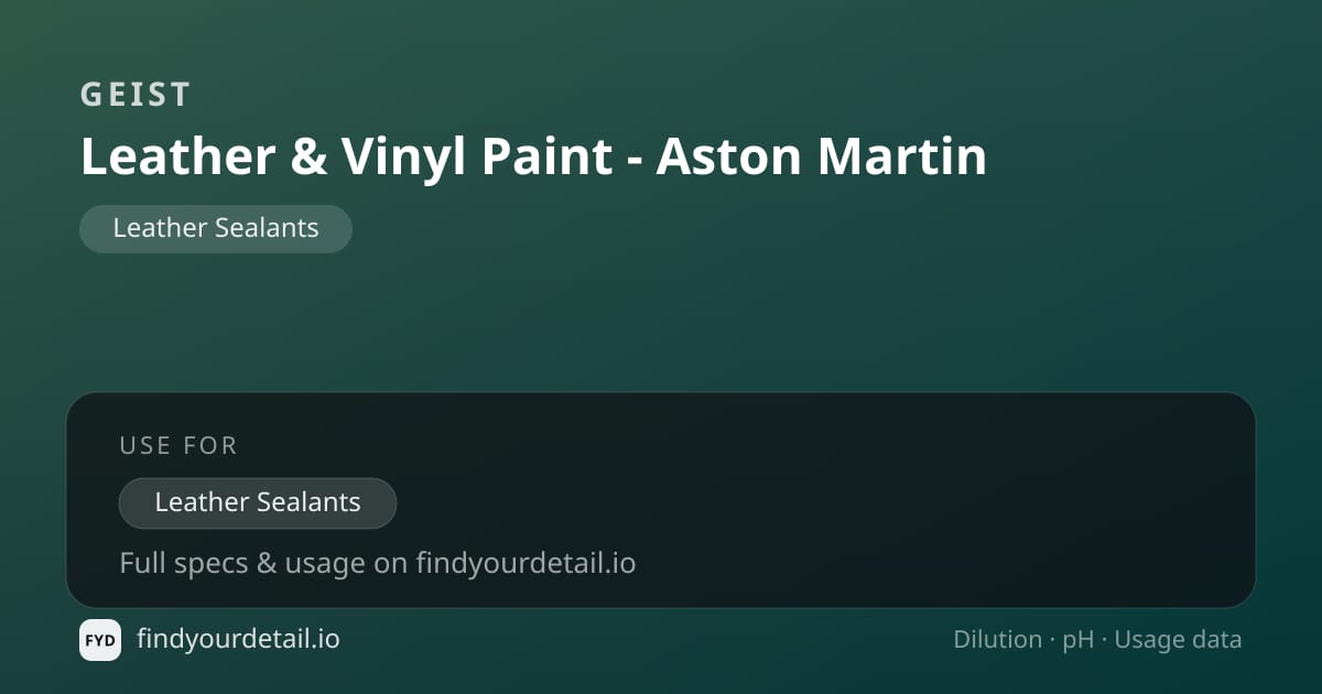 Geist Leather & Vinyl Paint - Aston Martin dilution ratio and pH specification chart