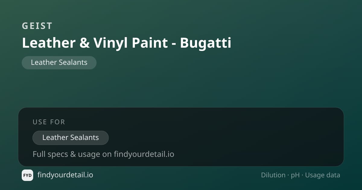 Geist Leather & Vinyl Paint - Bugatti dilution ratio and pH specification chart