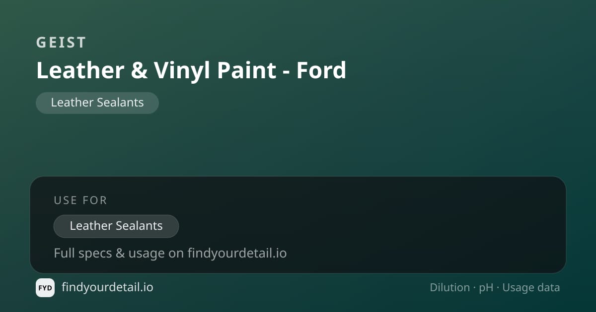 Geist Leather & Vinyl Paint - Ford dilution ratio and pH specification chart