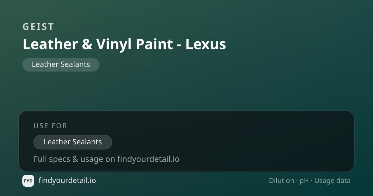 Geist Leather & Vinyl Paint - Lexus dilution ratio and pH specification chart