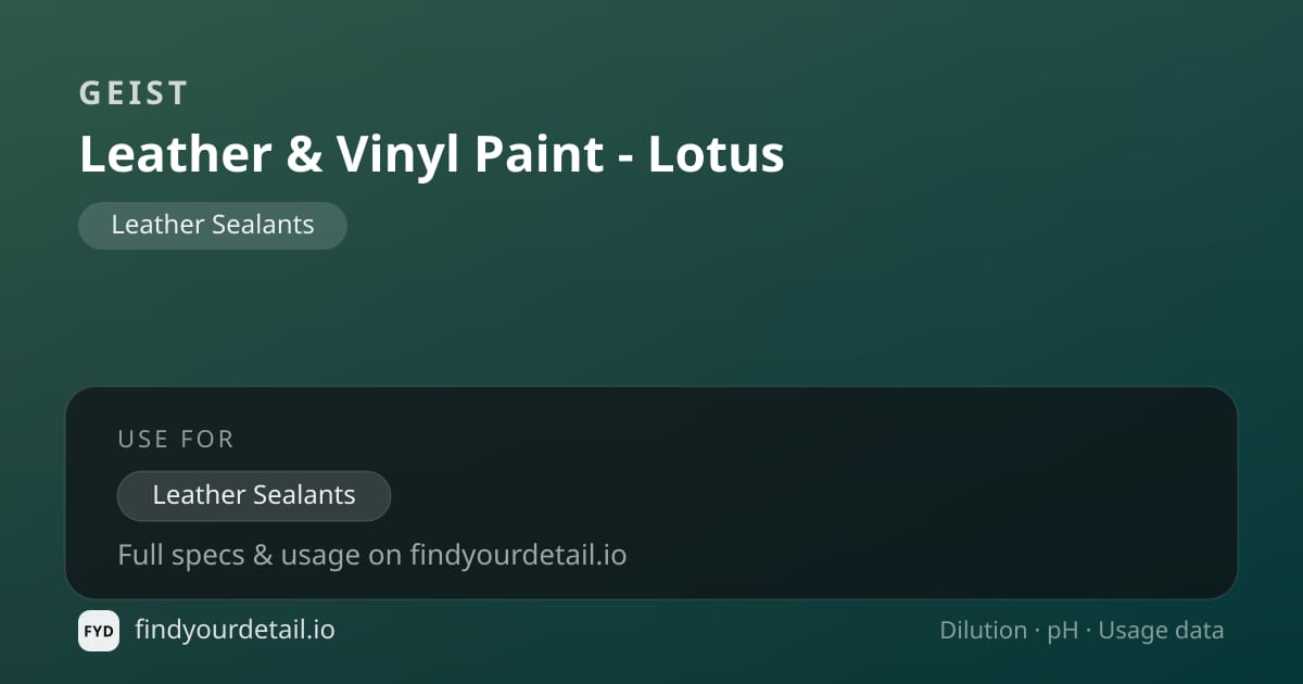 Geist Leather & Vinyl Paint - Lotus dilution ratio and pH specification chart