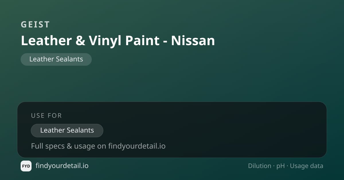 Geist Leather & Vinyl Paint - Nissan dilution ratio and pH specification chart