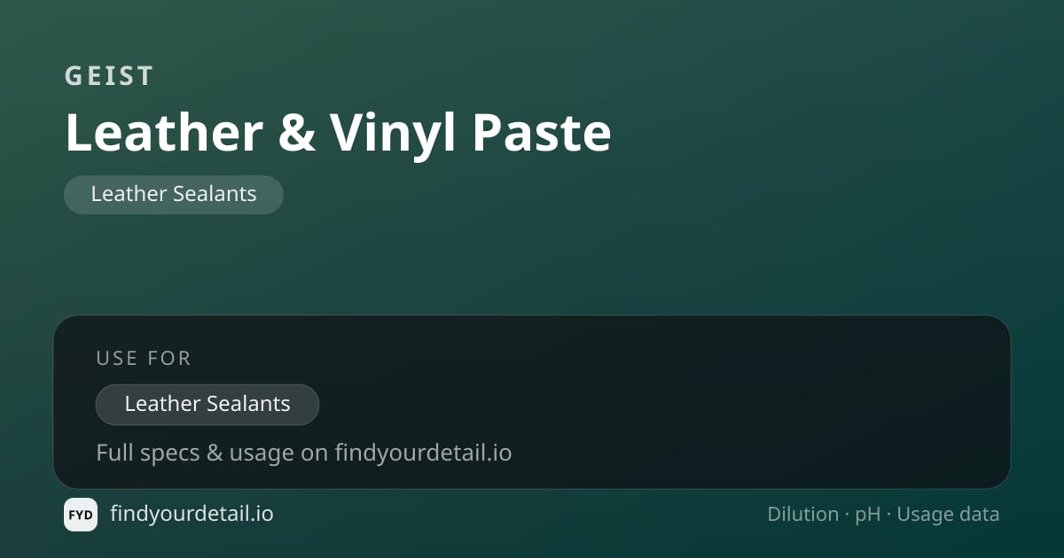 Geist Leather & Vinyl Paste dilution ratio and pH specification chart