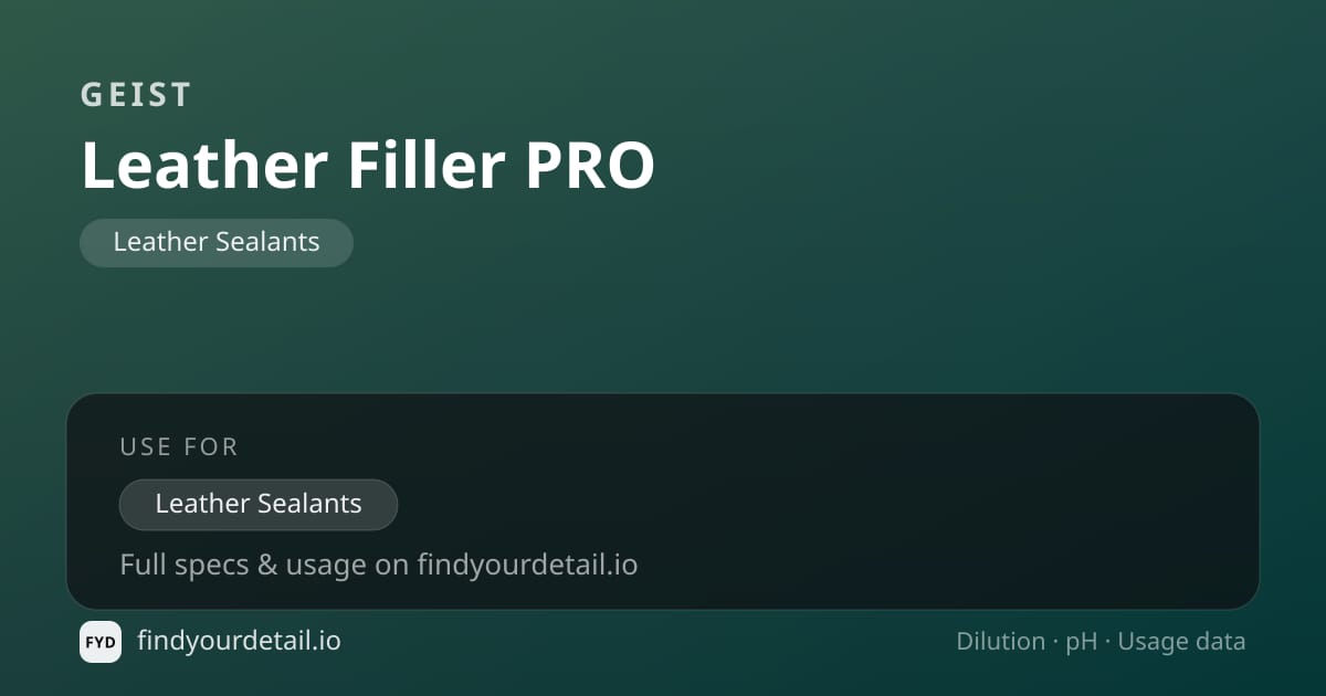 Geist Leather Filler PRO dilution ratio and pH specification chart