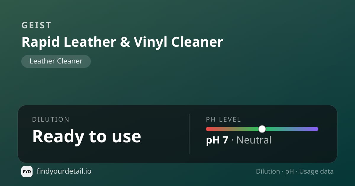 Geist Rapid Leather & Vinyl Cleaner dilution ratio and pH specification chart