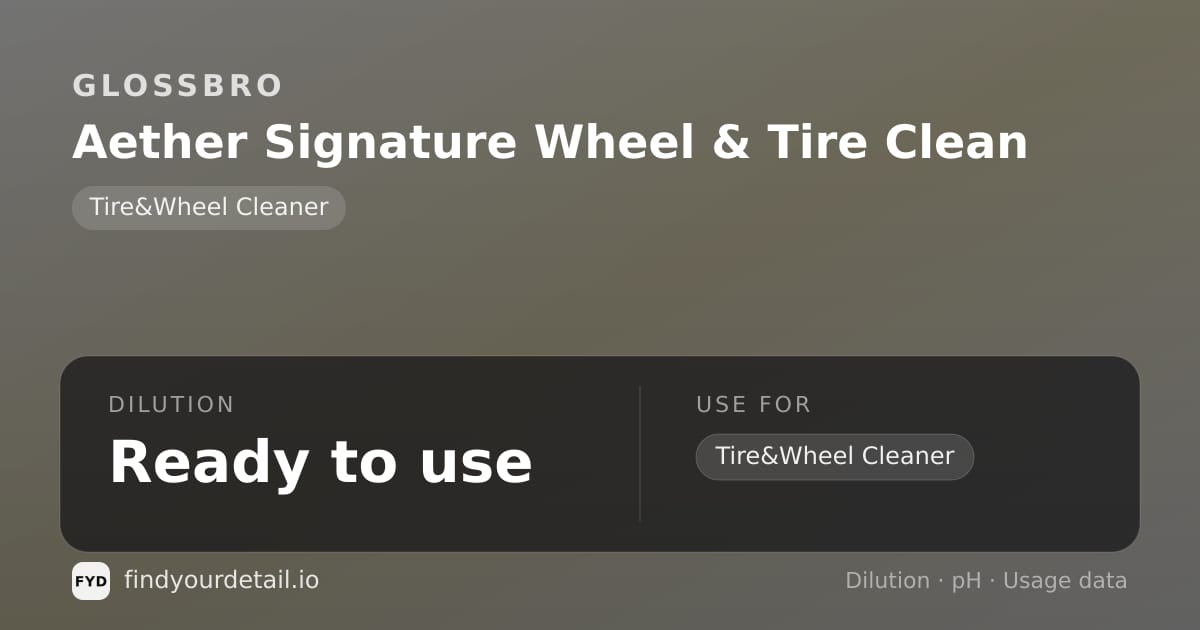 GLOSSBRO Aether Signature Wheel & Tire Clean dilution ratio and pH specification chart