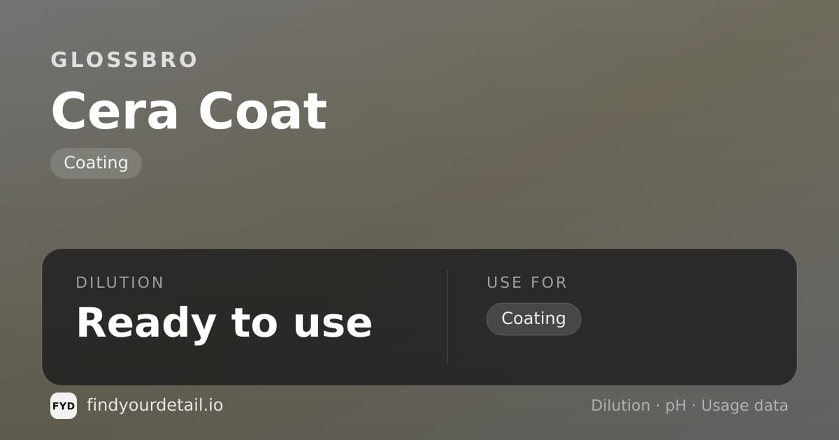 GLOSSBRO Cera Coat dilution ratio and pH specification chart