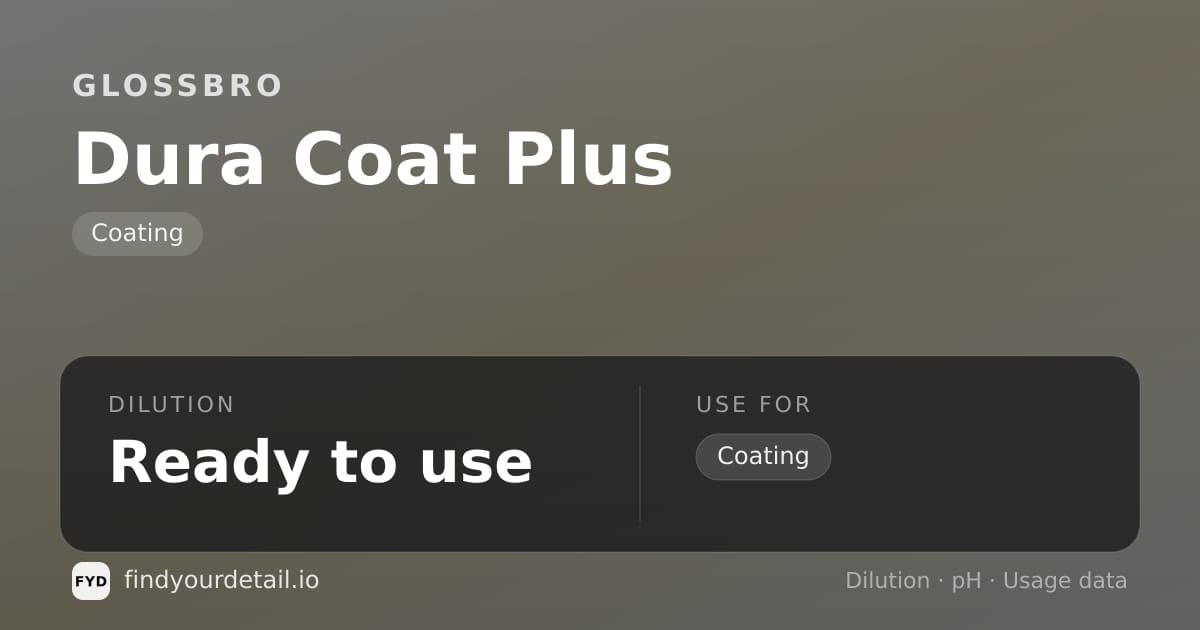 GLOSSBRO Dura Coat Plus dilution ratio and pH specification chart