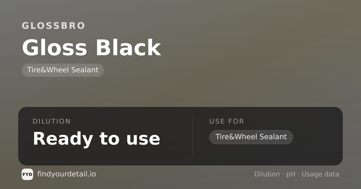 GLOSSBRO Gloss Black dilution ratio and pH specification chart