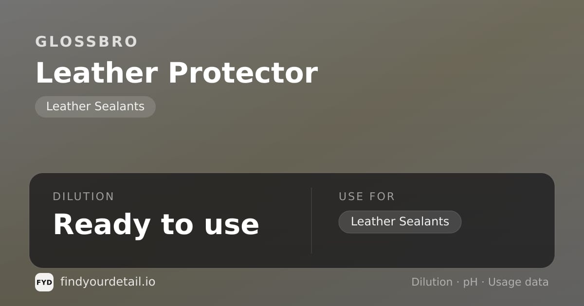 GLOSSBRO Leather Protector dilution ratio and pH specification chart
