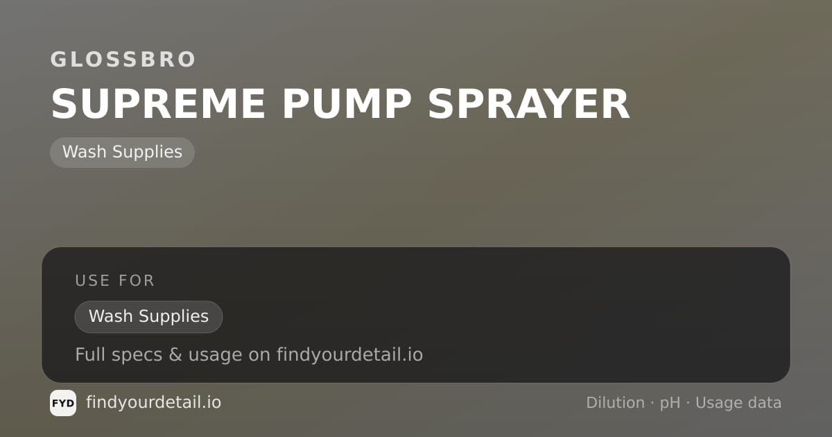 GLOSSBRO Supreme Pump Sprayer dilution ratio and pH specification chart