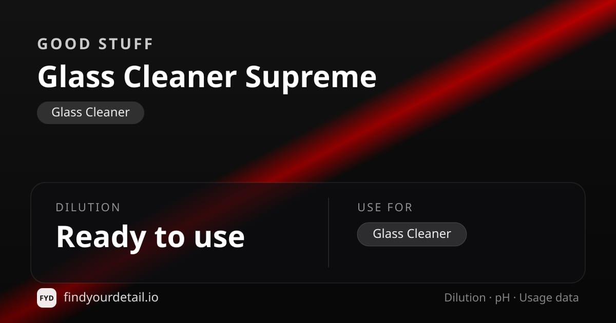 GOOD STUFF Glass Cleaner Supreme dilution ratio and pH specification chart