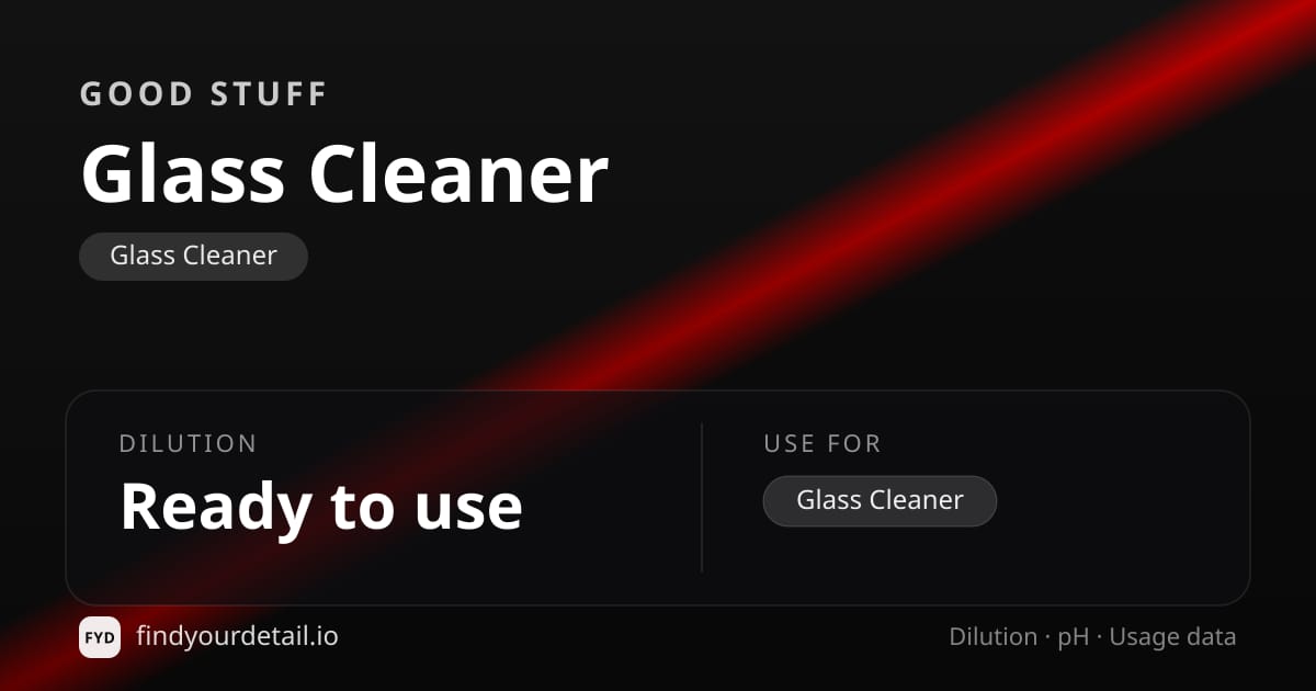 GOOD STUFF Glass Cleaner dilution ratio and pH specification chart