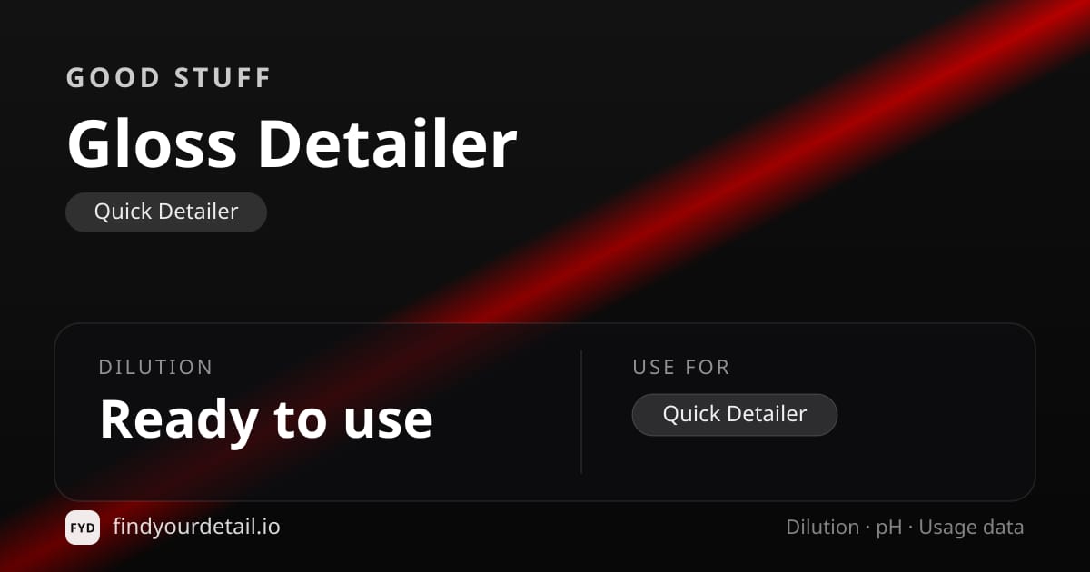GOOD STUFF Gloss Detailer dilution ratio and pH specification chart