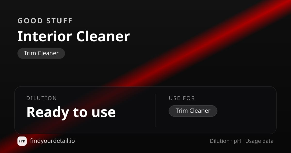 GOOD STUFF Interior Cleaner dilution ratio and pH specification chart