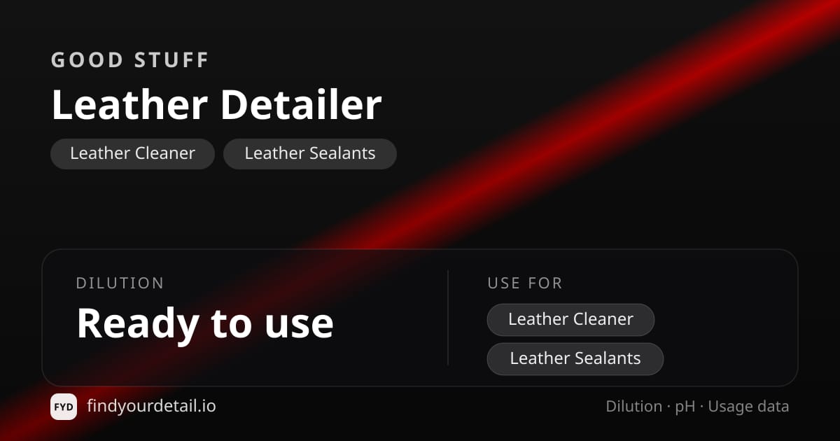 GOOD STUFF Leather Detailer dilution ratio and pH specification chart