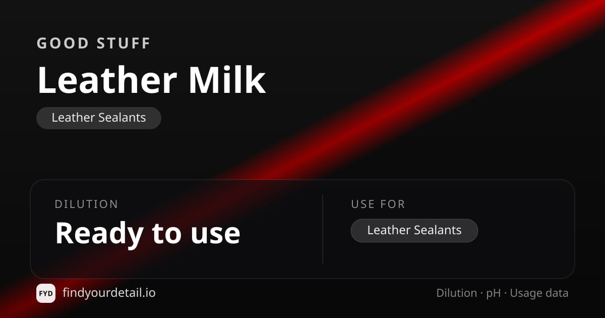 GOOD STUFF Leather Milk dilution ratio and pH specification chart
