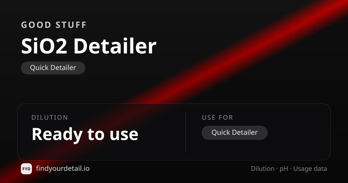 GOOD STUFF SiO2 Detailer dilution ratio and pH specification chart