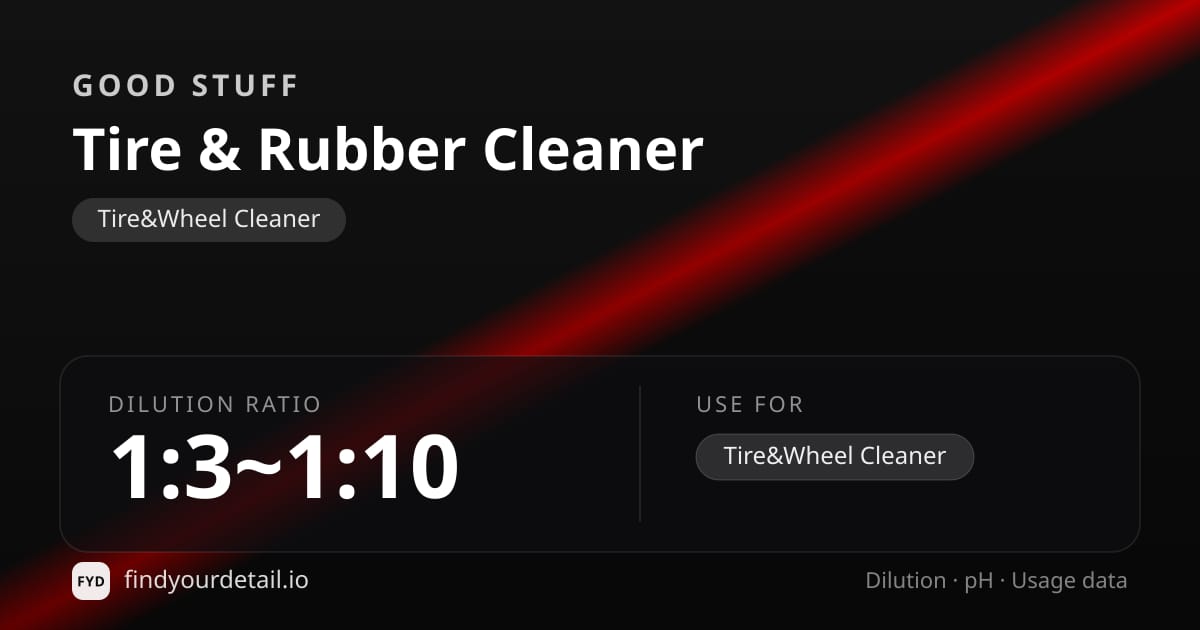 GOOD STUFF Tire & Rubber Cleaner dilution ratio and pH specification chart