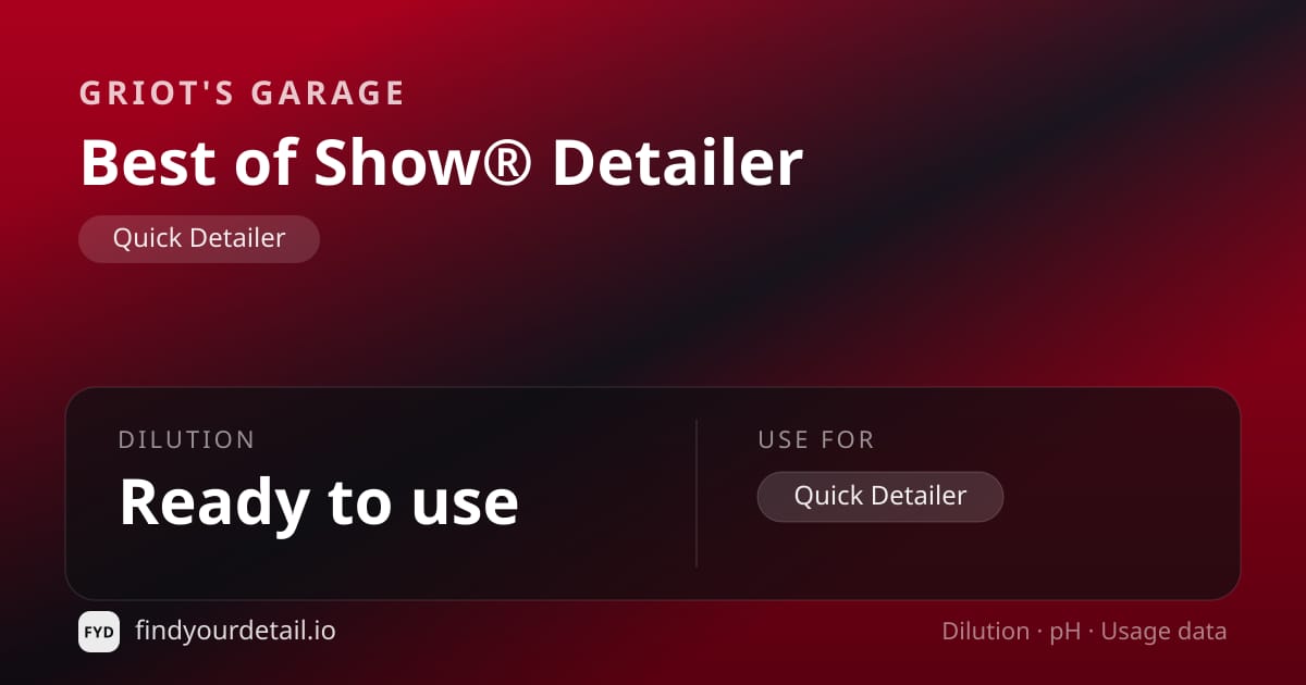 Griot's Garage Best of Show® Detailer dilution ratio and pH specification chart