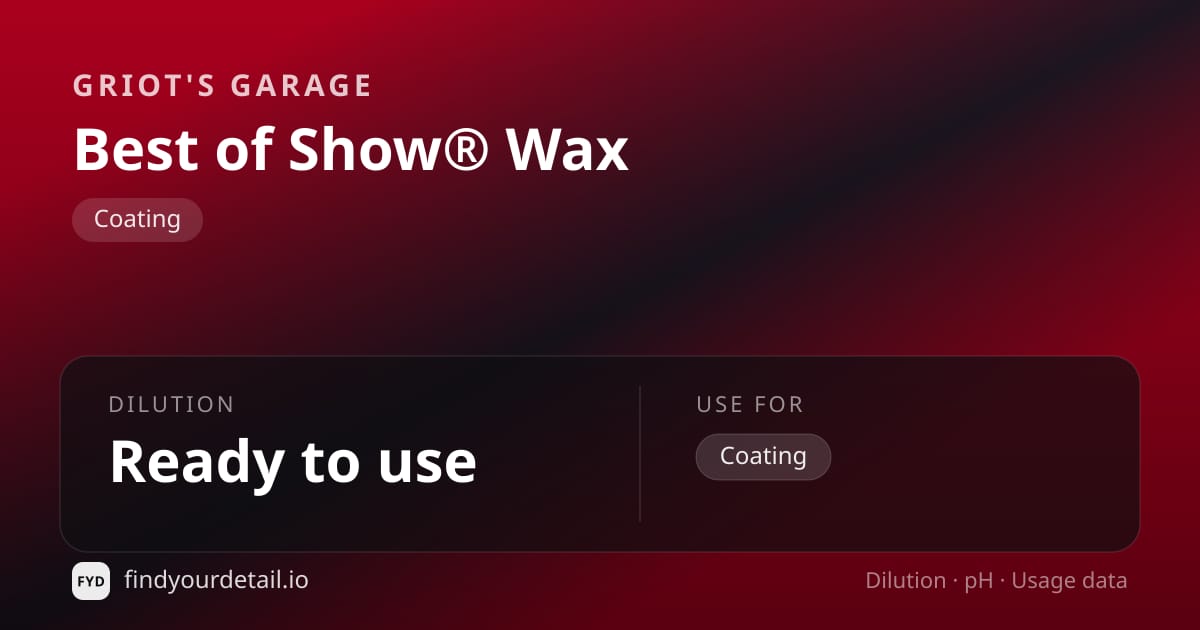 Griot's Garage Best of Show® Wax dilution ratio and pH specification chart
