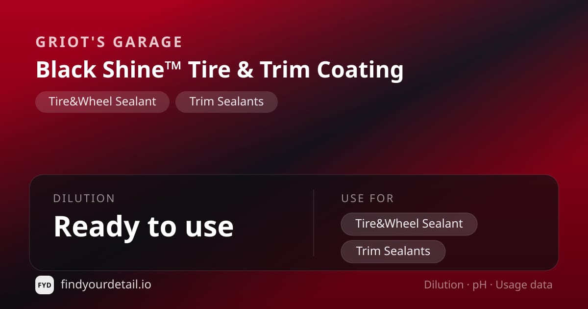 Griot's Garage Black Shine™ Tire & Trim Coating dilution ratio and pH specification chart