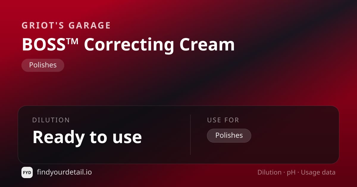 Griot's Garage BOSS™ Correcting Cream dilution ratio and pH specification chart