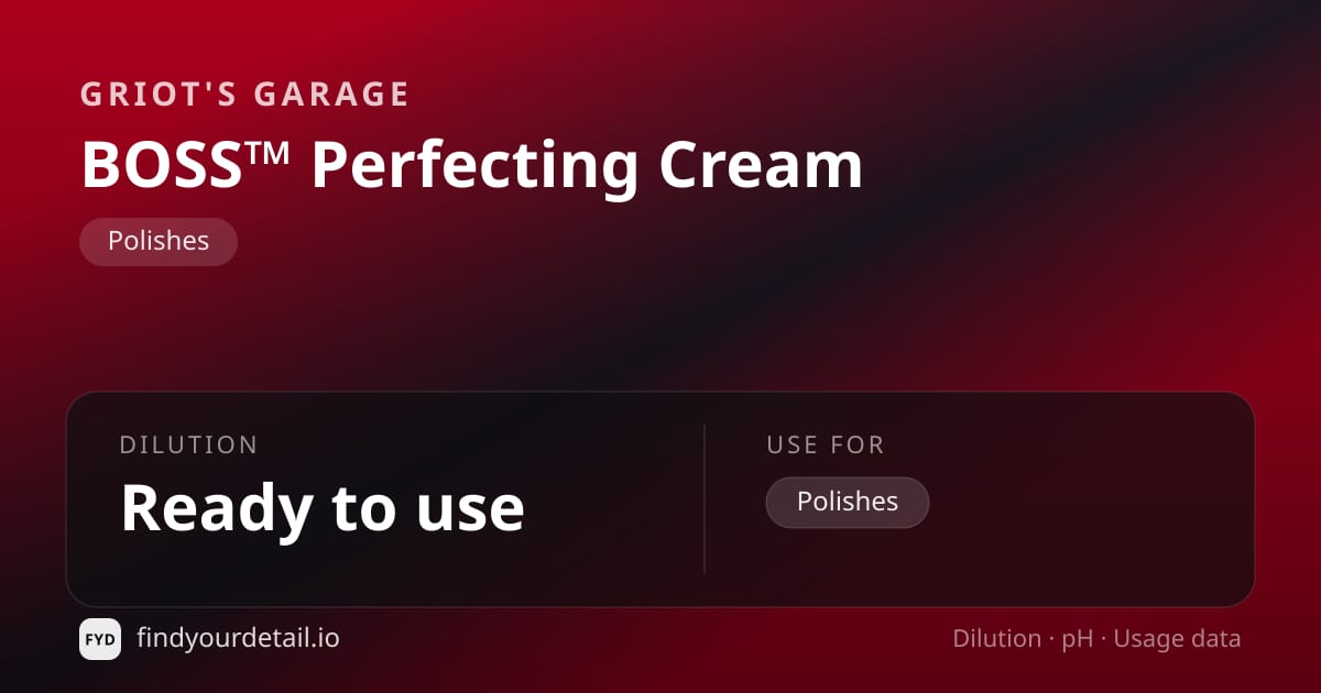 Griot's Garage BOSS™ Perfecting Cream dilution ratio and pH specification chart