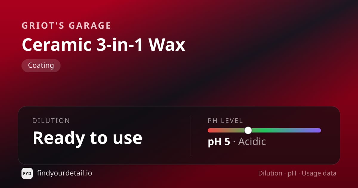 Griot's Garage Ceramic 3-in-1 Wax dilution ratio and pH specification chart