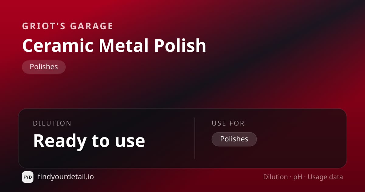 Griot's Garage Ceramic Metal Polish dilution ratio and pH specification chart