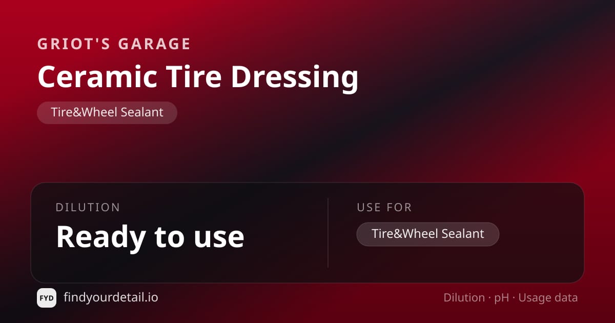 Griot's Garage Ceramic Tire Dressing dilution ratio and pH specification chart